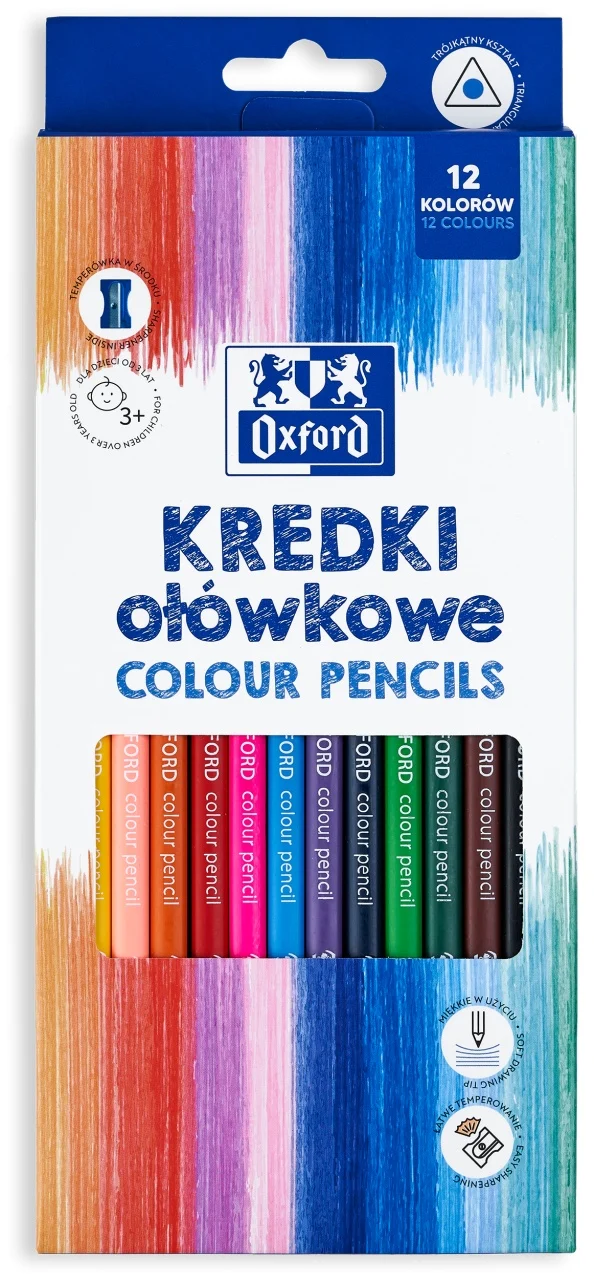 SET 12 CREIOANE COLORATE TRIUNGHIULARE CU MINA DE 3MM + ASCUTITOARE