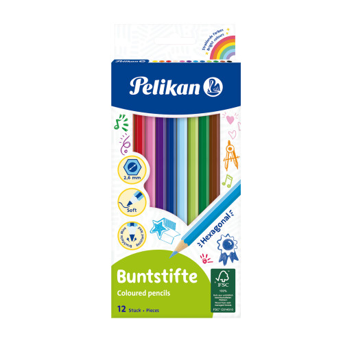 SET CREIOANE COLORATE CU 12 CULORI HEXAGONALE PELIKAN